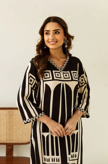 Sargun Charcoal Digital Printed Kurta Pant Set