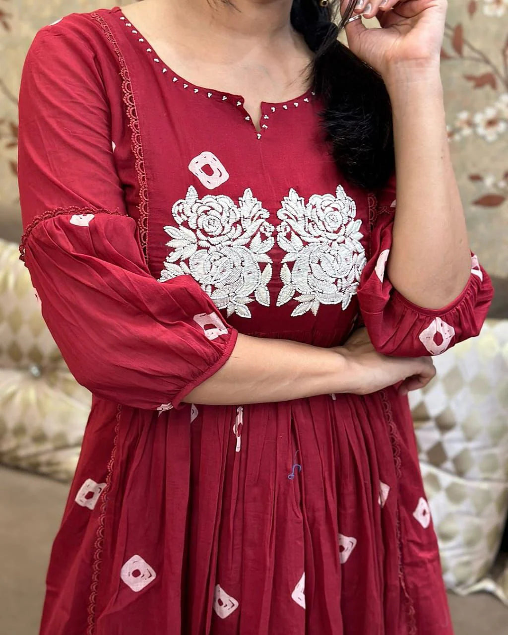 "Elegant red cotton Printed Kurti Pant Set"