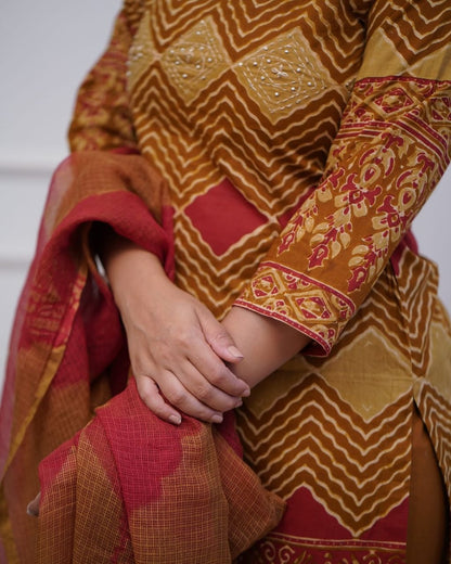 Brown color Kurta Pant Set with Dupatta"