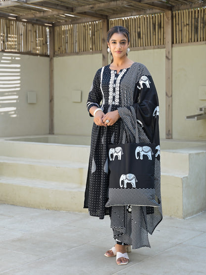 Black Kurta Pant Set with Dupatta set