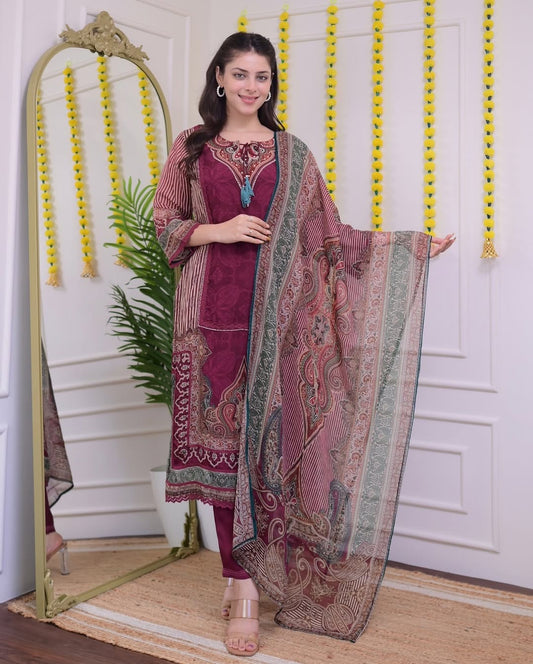 Maroon dupatta set festive wear