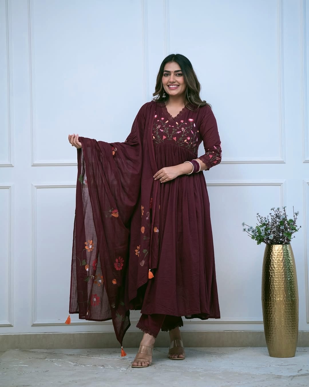 Traditional maroon Kurta with Dupatta & Pant Set