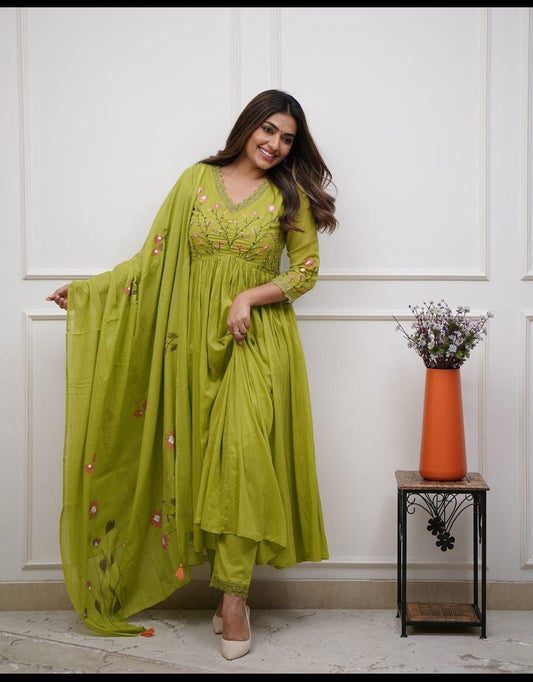 Traditional Green Kurta with Dupatta & Pant Set