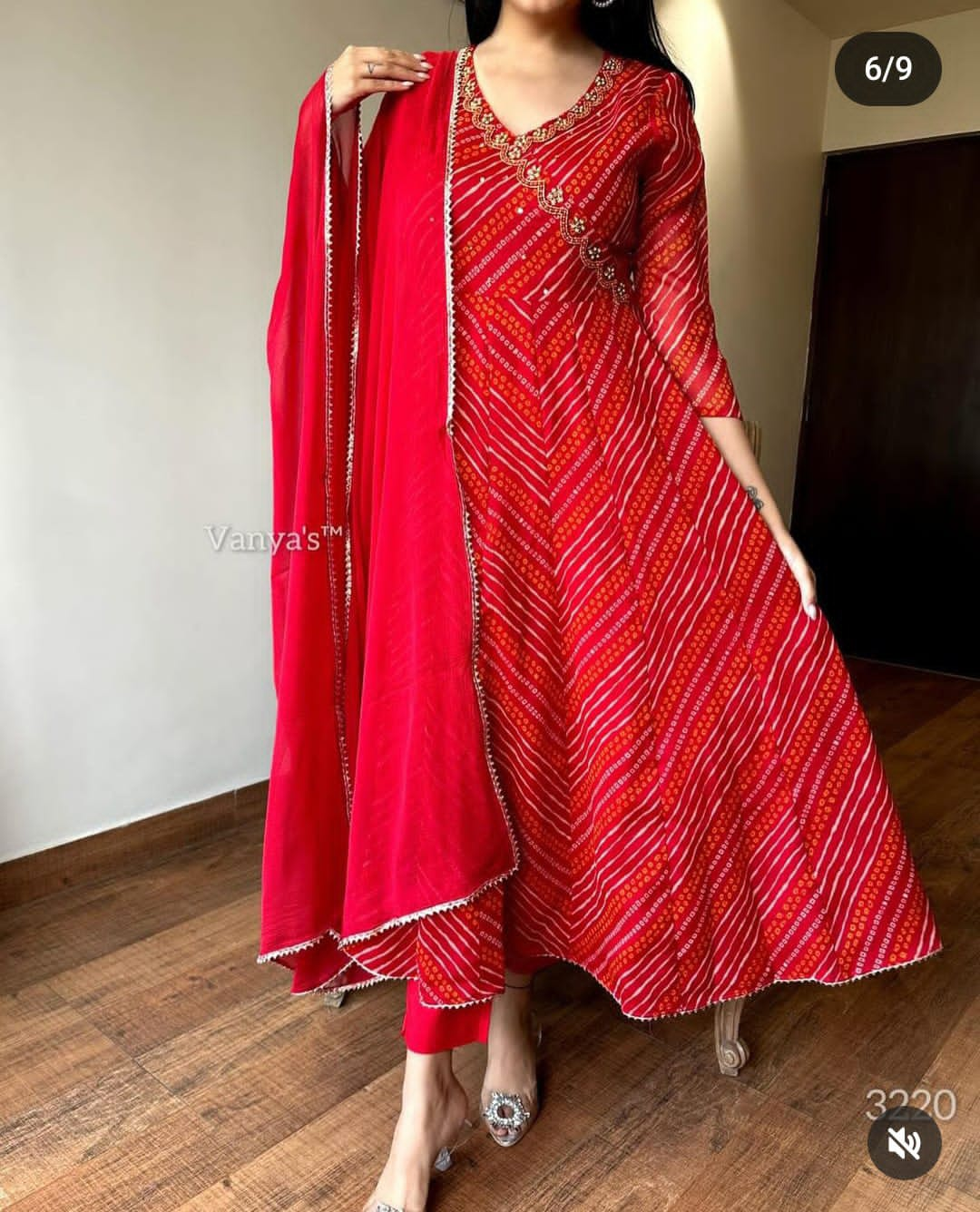 Red Anarkali Kurta with Pant Set