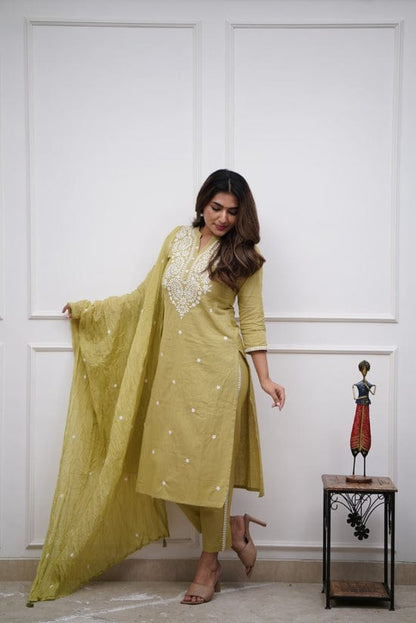 Green Kurta with Dupatta & Pant Set