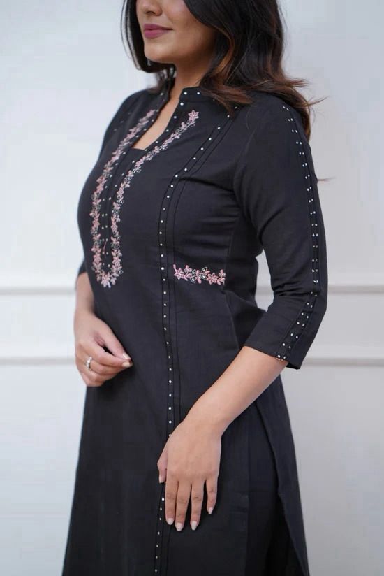 Black Embroidered Kurta Pant Set