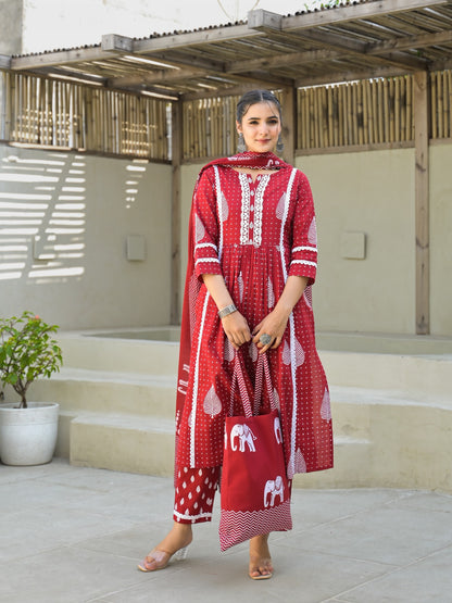 Red Kurta with Pant and Dupatta Set"