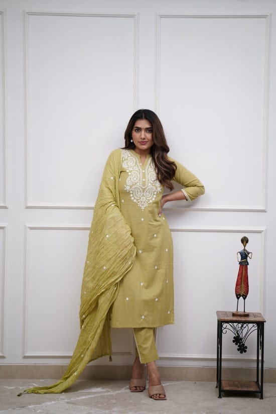 Green Kurta with Dupatta & Pant Set