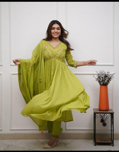 Traditional Green Kurta with Dupatta & Pant Set