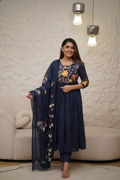 Navy Blue Kurta Pant with Dupatta Set