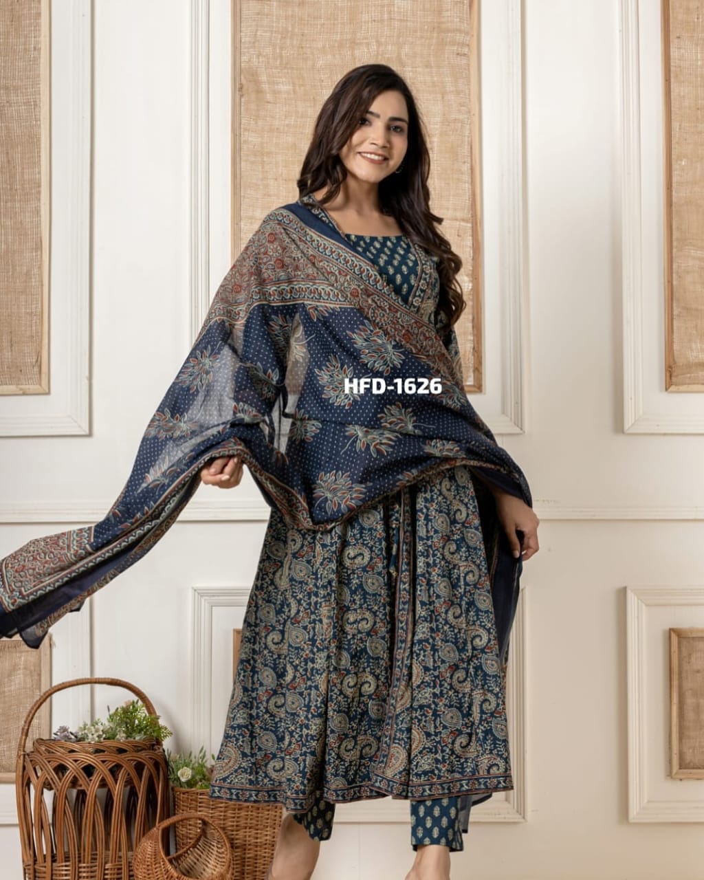 Navy Blue Kurta Pant with Dupatta Set